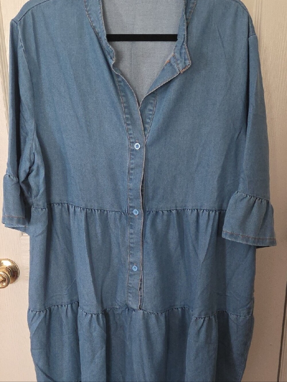 Casual and Cute Light Blue Denim Tiered Shirt Dress - Women's